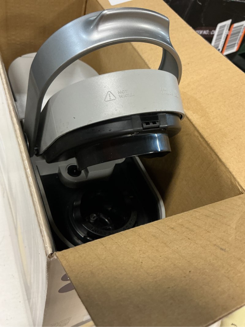 Condition photo showing As Is for keurig k-mini single serve k-cup pod coffee maker, 6 to 12oz brew size, with cord storage, perfect for small spaces, studio gray