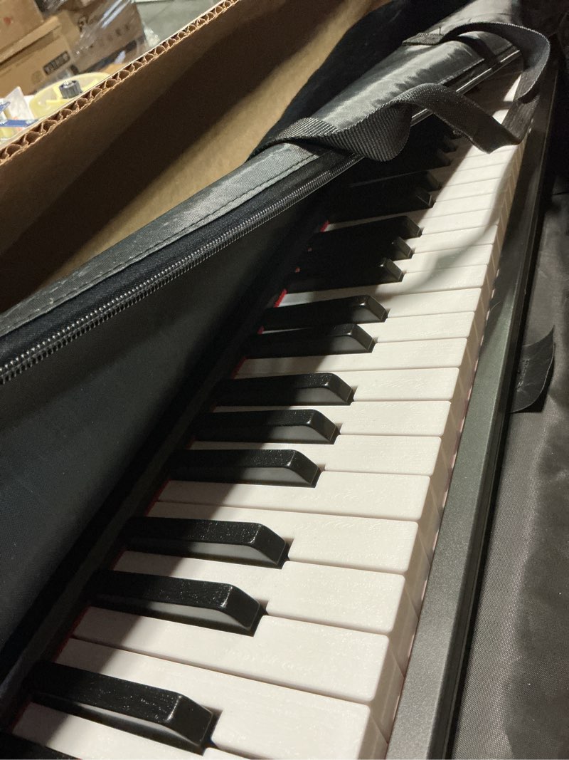 Condition photo showing As Is for 88 key piano keyboard, semi weighted electronic digital piano with music stand, power supply, sustain pedal, bluetooth, stand, midi, for beginner professional at home, stage black