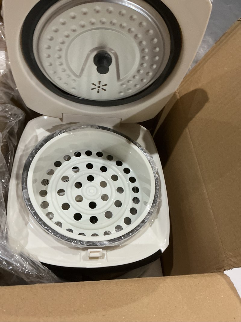 Condition photo showing Good Condition for portable digital rice cooker, 6-cup (uncooked)/12-cup (cooked) small rice maker with steaming basket, mini rice cooker with 2l removable nonstick inner pot, 10 menu options, auto keep warm, 24 hour delay timer, white