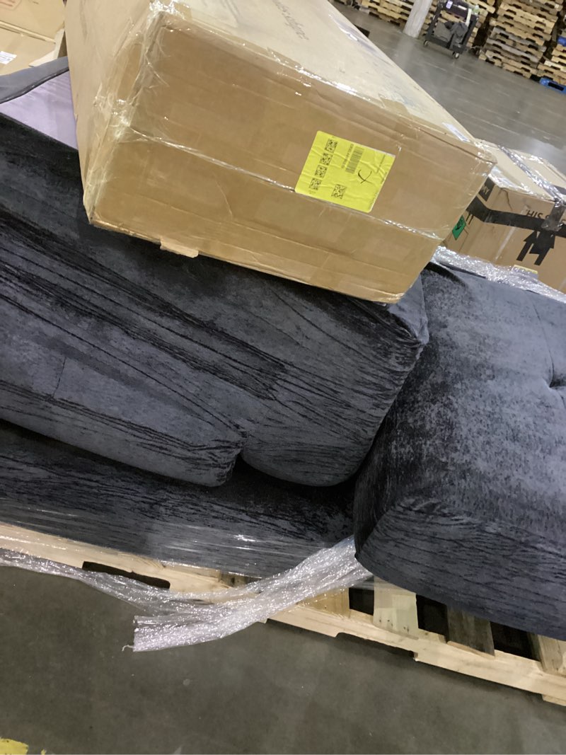 Condition photo showing As Is for 108" Modular Sectional Sofa - L-Shape Chaise, Modern Modular Cloud Couch with Deep Seat and Pillow, Boneless Couch Comfy Sofa for Living Room & Apartment, No Assembly(Black)