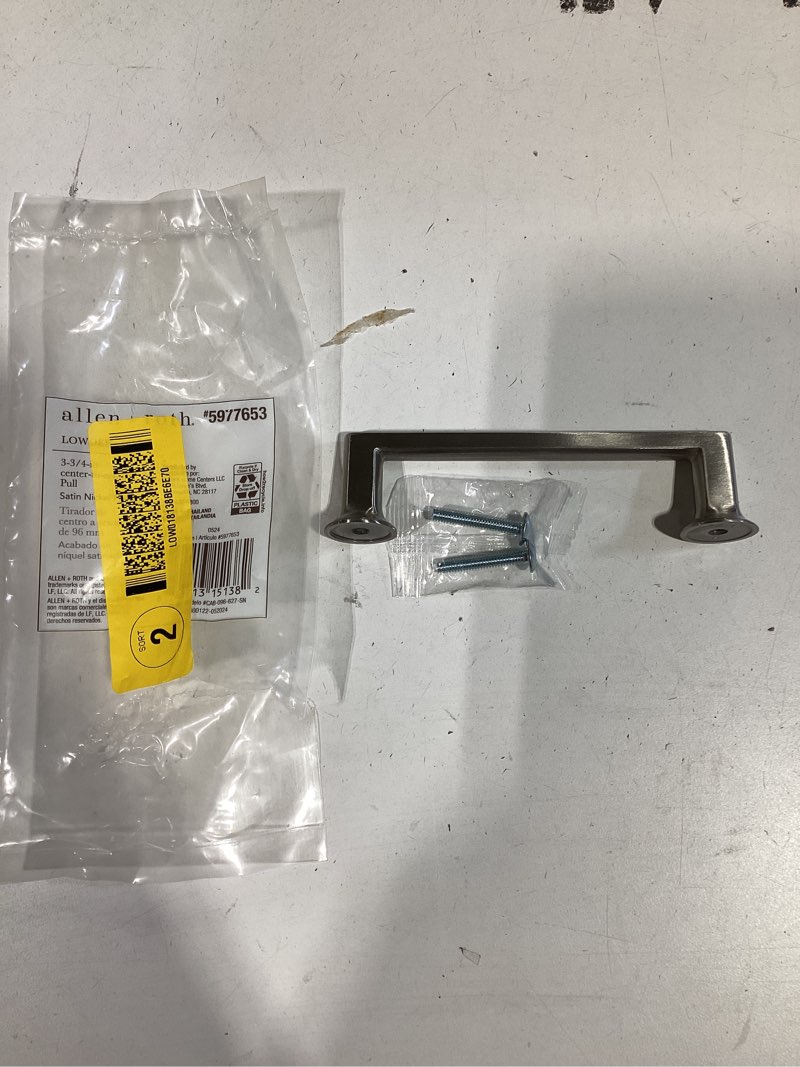 Condition photo showing New/Like New for allen + roth lowder 3-3/4-in (96mm) center to center satin nickel rectangular handle drawer pull