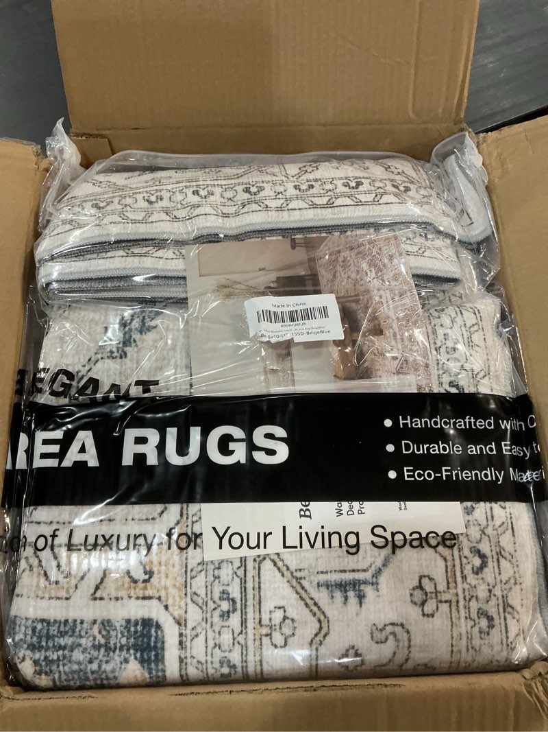 Condition photo showing Good Condition for Washable Area Rug 8x10, Area Rugs Stain Resistant Neutral Washable Rugs for Living Rooms Bedroom Vintage Non-Slip Thin Large Size Area Rug?BeigeBlue? Beigeblue 8' x 10' (Rectangular)