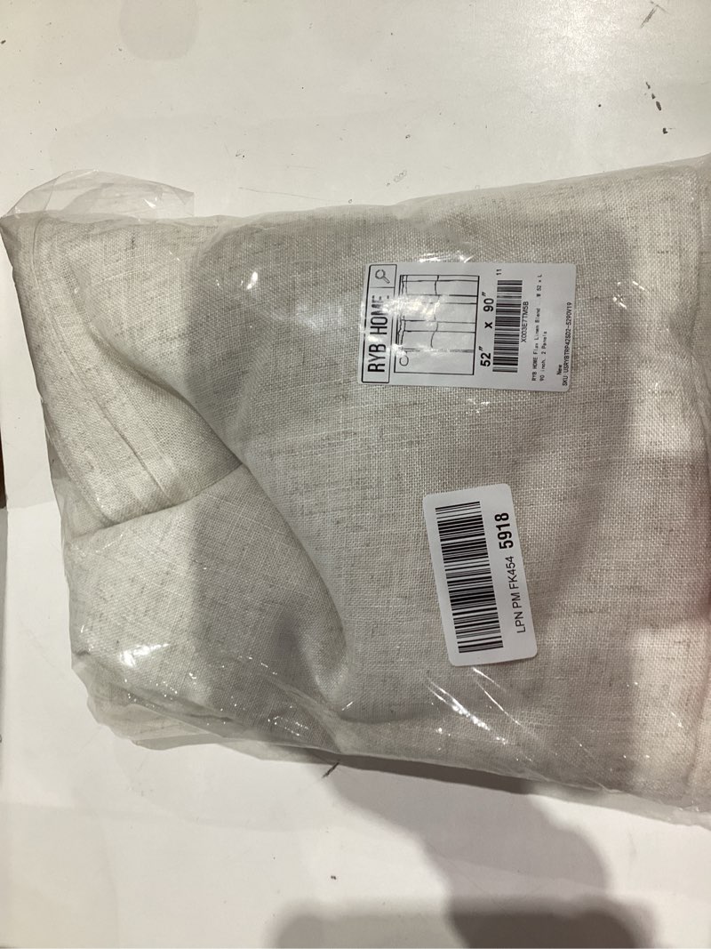 Condition photo showing As Is for RYB HOME Flax Linen Blend Curtains - Light Filtering Rich Linen Semi Sheer Airy Breathable Window Treatments Soften Sunlight for Farmhouse Living Room Dining Door, W 52 x L 90 inch, 2 Panels 52"W x 90"L (Pack of 2) Linen