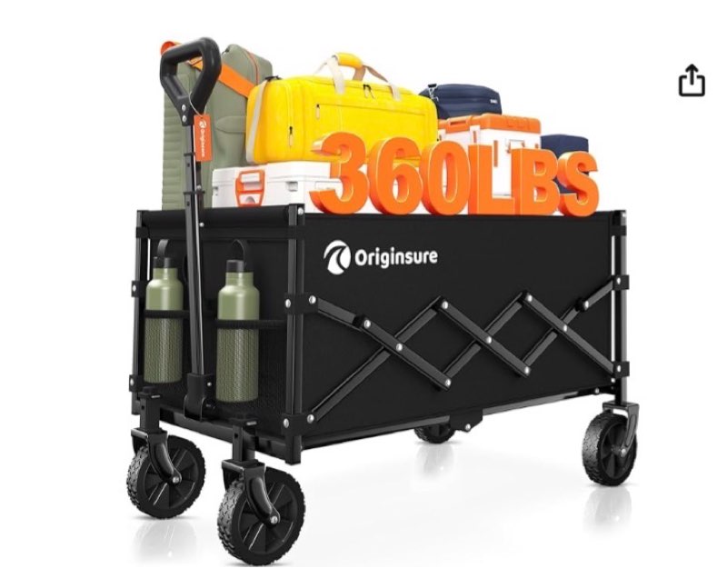 Originsure Collapsible Wagon Cart Foldable - Lightweight Portable Heavy Duty Folding Beach Wagons with Wheels - Outdoor Utility Carts for Grocery, Camping, Shopping, Sports, Garden with Large Capacity