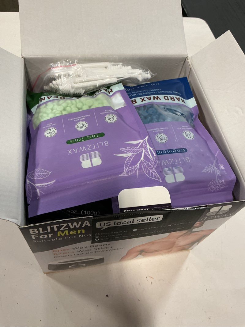 Condition photo showing Good Condition for BLITZWAX Back and Nose Waxing Kit for Men, Hard Wax Warmer for Brazilian, Body and Face, At Home Hair Removal Kit, Beginner Friendly, Quick Heating, 93 Accessories, Royal Blue