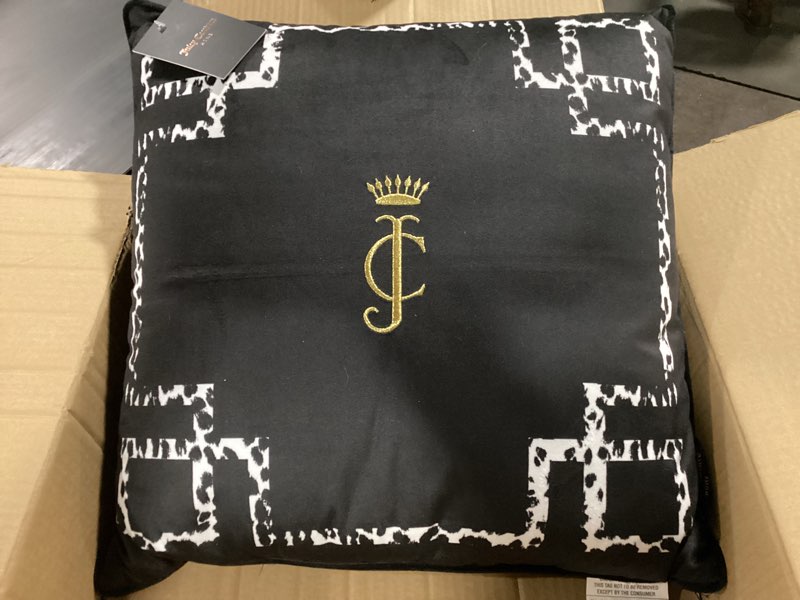Condition photo showing New/Like New for juicy couture lattice decorative 1-piece indoor/outdoor pillow, 1 count (pack of 1), black