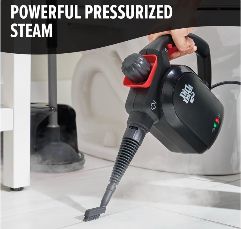 dirt devil 7-in-1 handheld steamer, pressurized steam cleaner for home use, xl water tank, includes specialized cleaning tools, portable steam cleaner for bathroom, clothes, furniture and more