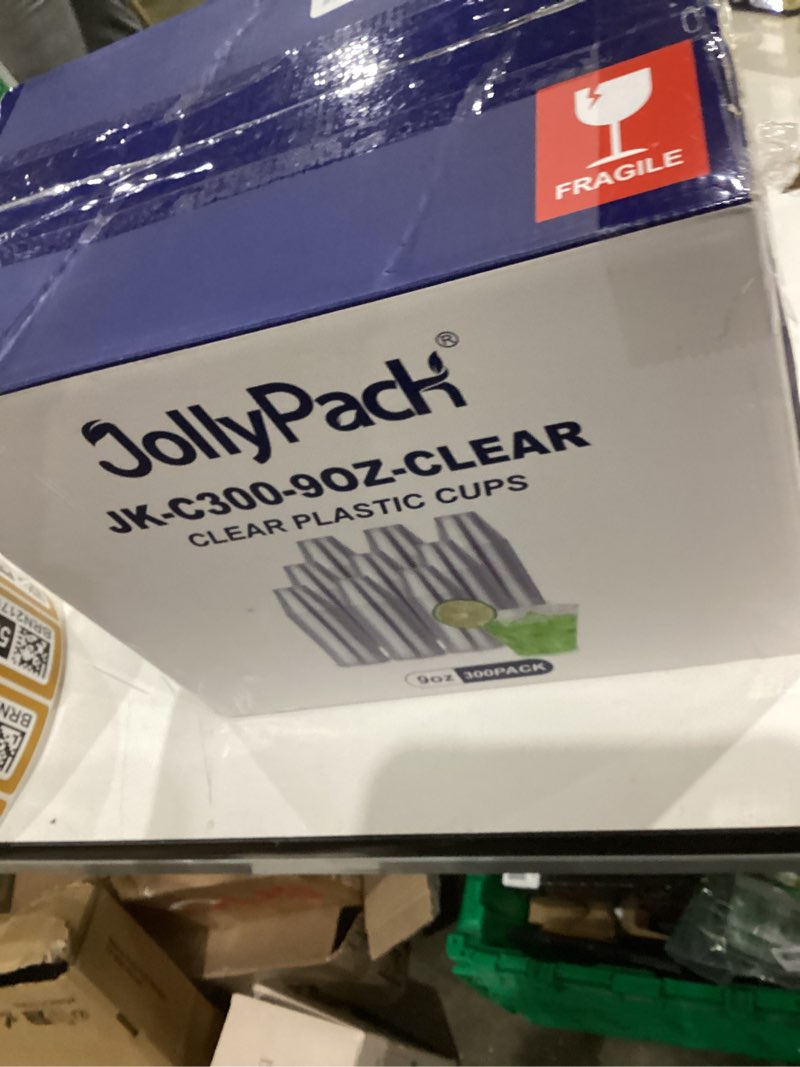 Condition photo showing New/Like New for JollyPack 300 Pack Clear Plastic Cups 9 OZ Disposable Heavy-duty Drinking Cups for Christmas, Wedding, Home and Events 9 Ounces