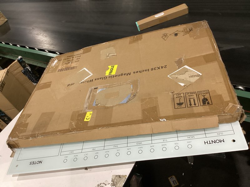 Condition photo showing Good Condition for magnetic glass whiteboard with eraser 48" x 36" frameless tempered glass dry erase board with marker tray for office, wall mounted writing board (white) white 36"x48"