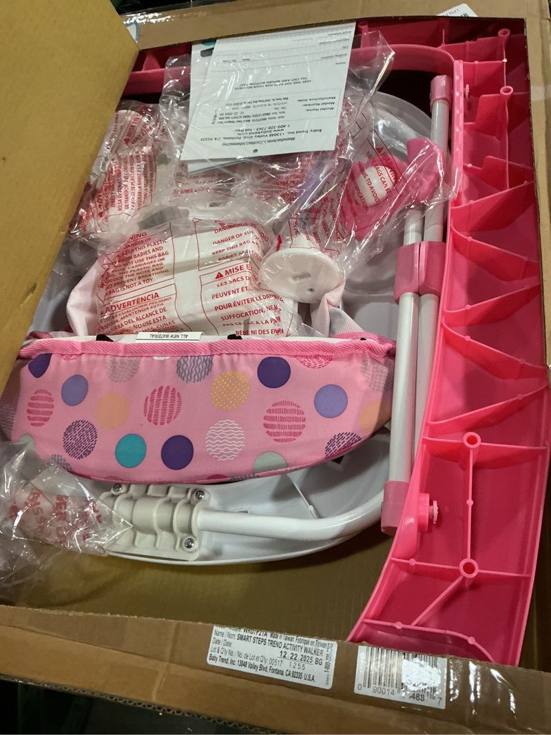 Condition photo showing Good Condition for smart steps trend activity walker and entertainer with removeable toys, large tray, cup holder, adjustable height and flat fold frame for storage, ages 6 months +, orbits rose