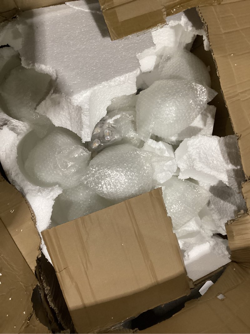 Condition photo showing As Is for 10-Light Gold Chandelier with White Globe Glass Dimmable Ceiling Light Glass Pendant Light for Kitchen Island, Dining Room, Living Room, Entry Hallway, LED Bulbs Included