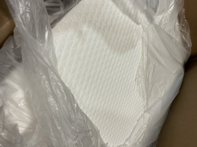 Condition photo showing As Is for ruqmuis wedge pillow for acid reflux, bed wedge pillow for headboard 10", pillow wedge for back pain relief, post surgery, elevated pillows for sleeping, snoring, triangle pillow with cover, white 24*24*10 inch white/grey