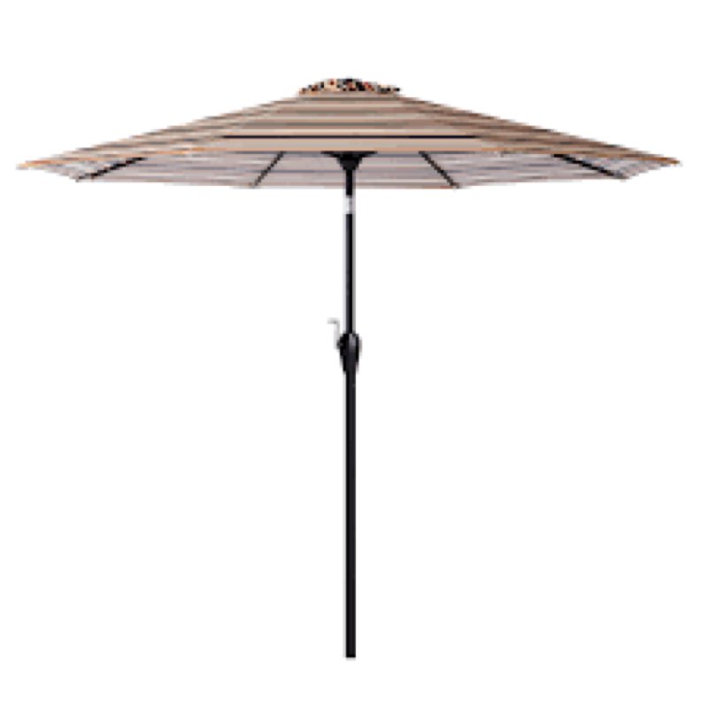 Tempera Striped Patio Umbrellas Outdoor Table Market Umbrellas with Crank & Pust Button Tilt|Auto-Tilt, 8 Steel Ribs, High Color-Fastness Canopy 9FT Push-Button-Tilt Banana Leaf