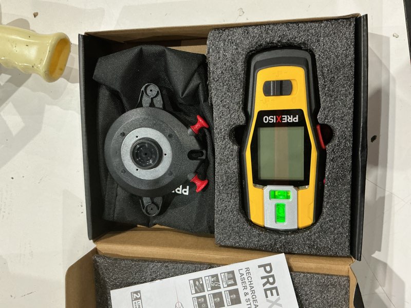 Condition photo showing As Is for prexiso 2-in-1 stud finder with laser level, rechargeable multi surface cross line laser & wall stud scanners tool for hanging frames & picture, wood ac wire metal studs joist pipe detection
