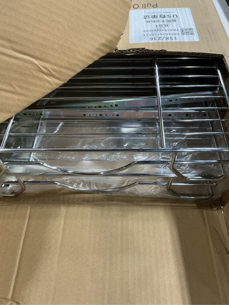 Condition photo showing New/Like New for OCG 2 Tier Pull Out Cabinet Organizer (15.5" W x 21" D), Pull Out Drawers for Kitchen Cabinets, Pull Out Shelves for Base Cabinet Organization in Kitchen Bathroom Pantry, Chrome Finish 15.5"W x 21"D, 2 Tier