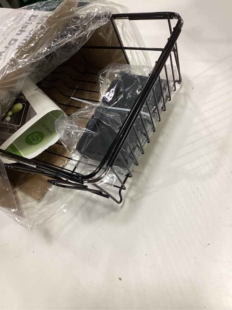 Condition photo showing Good Condition for dish drying rack over the sink in stainless steel black expandable drainer for small kitchen, counter space saving compact inside sink plate dryer, adjustable hanging metal wire strainer drain holder black in sink