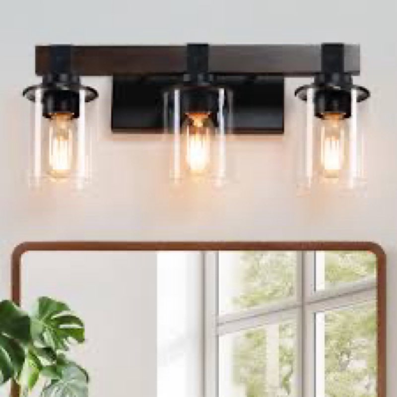 DAKAFUL Bathroom Vanity Light Over Mirror With Wood And Glass Fixture INCOMPLETE 
