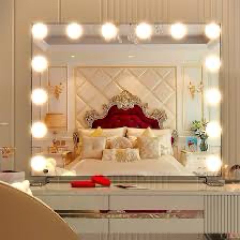 Nitin Hollywood Vanity Mirror with Lights, Black Lighted Makeup Mirror with 14 Bulbs, Tabletop or Wa