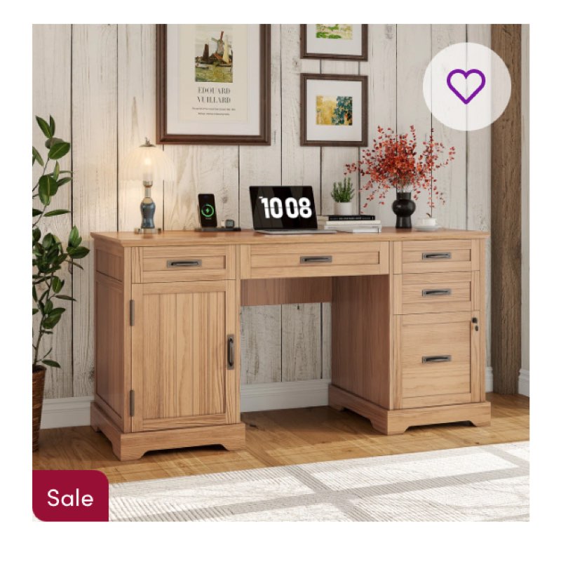 Clabe 55'' Farmhouse Executive Desk with Drawers, File Cabinet and Power Outlets