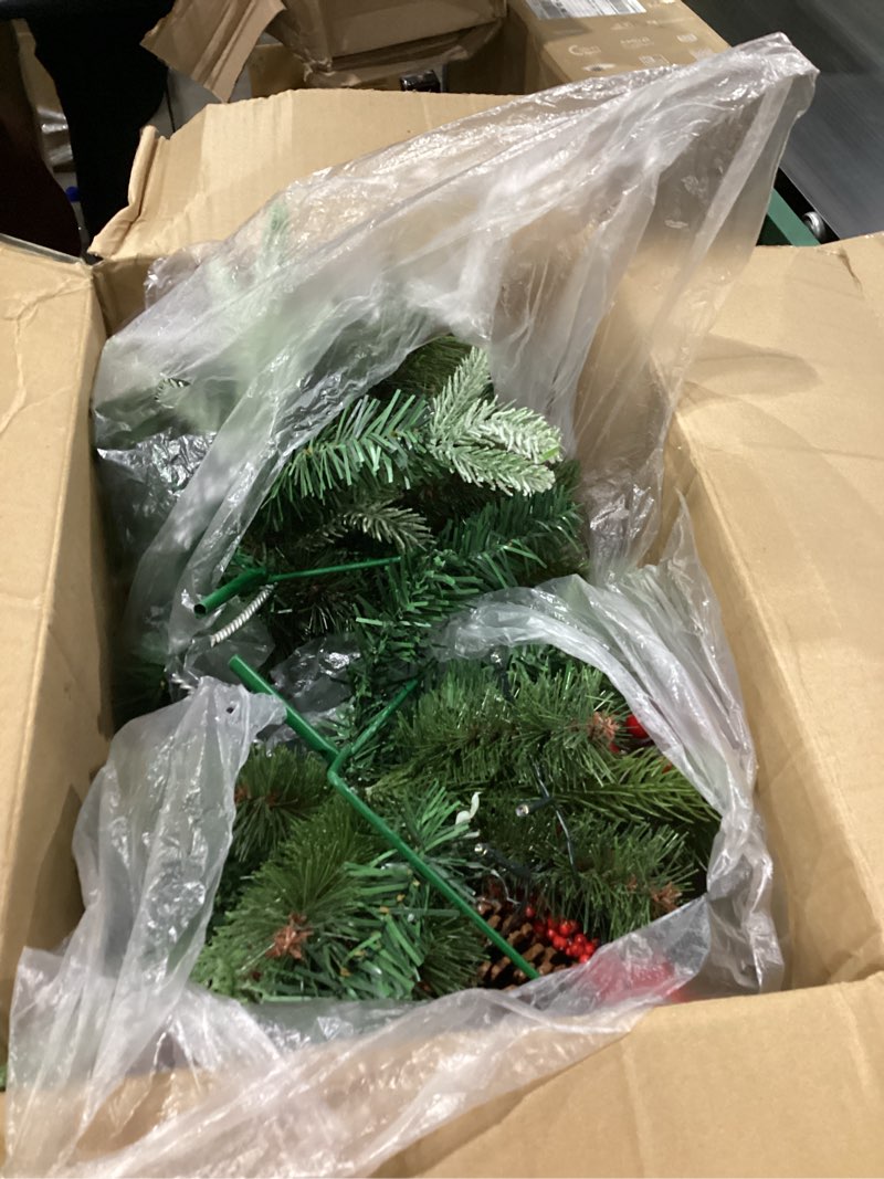 Condition photo showing As Is for Liliful 2 Sets Outdoor Christmas Urn Filler 18 Inch Lighted Artificial Christmas Tree, Battery Operated Pre Lit Artificial Light up Planter Filler Lighted Xmas Trees with LED Lights Timer 2 Classic