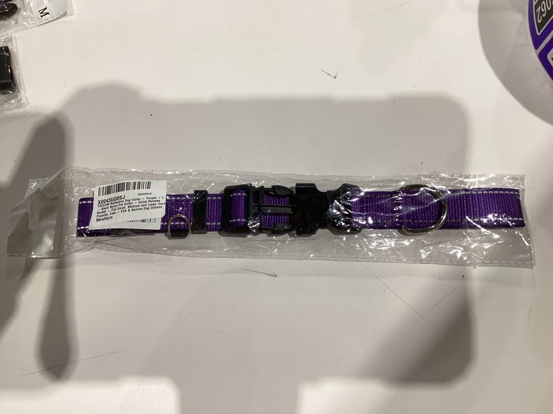 Condition photo showing New/Like New for TECEUM Reflective Dog Collar – Purple – L – Basic Nylon Pet Collar – Quick Release Buckle – Fits Small, Medium and Large Dogs, Puppies, Cats – ESA & Service Dog Options Purple Large