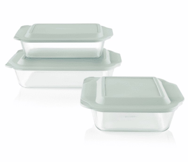 pyrex deep 6-piece glass baking dish set with green sage lids