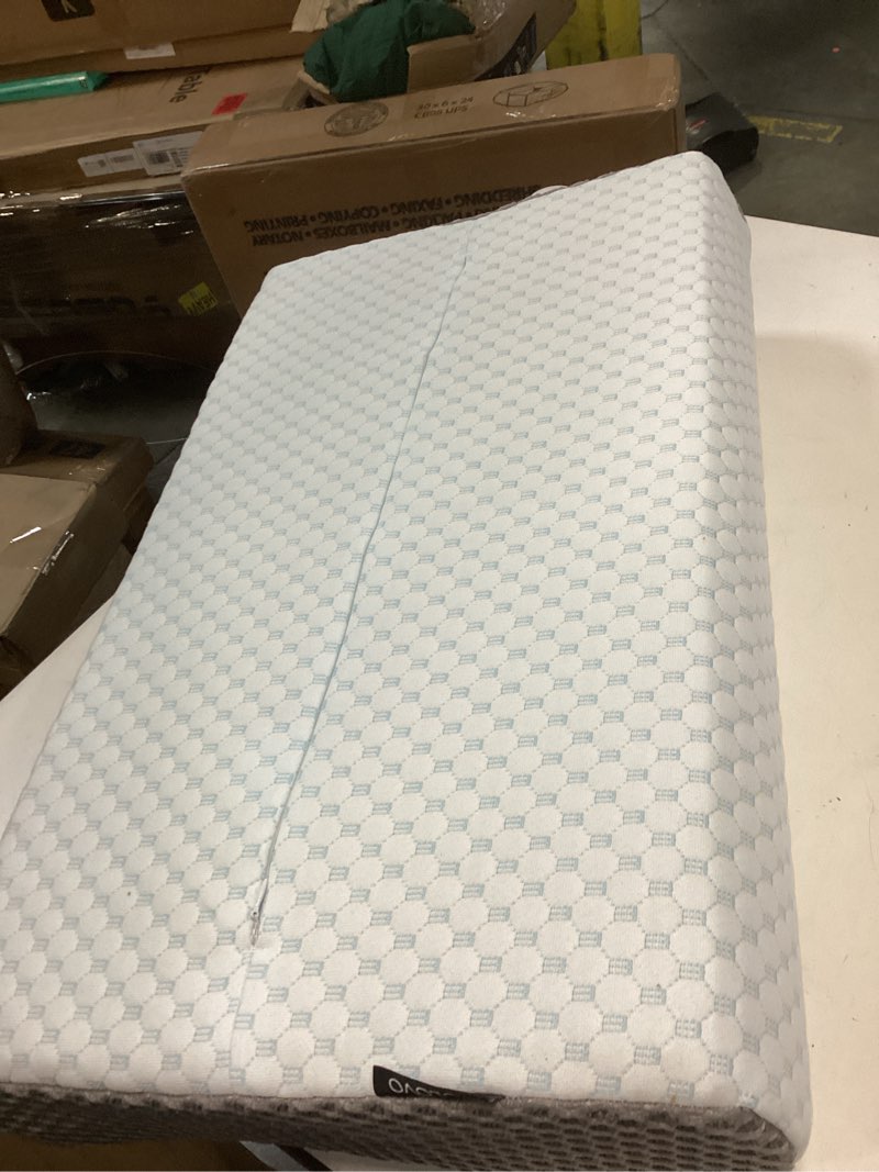 Condition photo showing As Is for Memory Foam Bed Pillow for Sleeping, Ergonomic Cervical Contour Neck Support Orthopedic Pillow for Side Back Stomach Sleeper, Neck and Shoulder Pain Blue