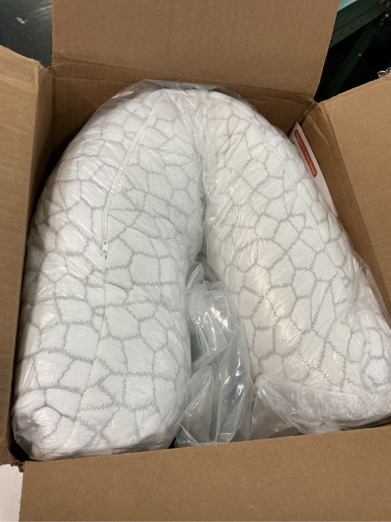 Condition photo showing Good Condition for Side Sleeper Pillow for Adults, King Size Cooling Pillow for Neck and Shoulder Pain Relief, Adjustable Firm Soft Shredded Memory Foam Pillows for Side Back Stomach Sleepers, Bed Pillows for Sleeping King (1 Count) Crescent White(cooling)