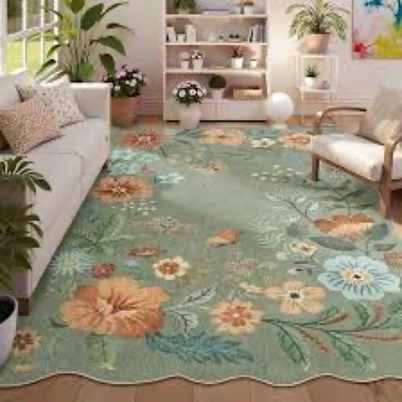 lahome floral washable rugs 8x10, soft ultra-thin 8x10 rugs for living room bedroom, easy clean boho