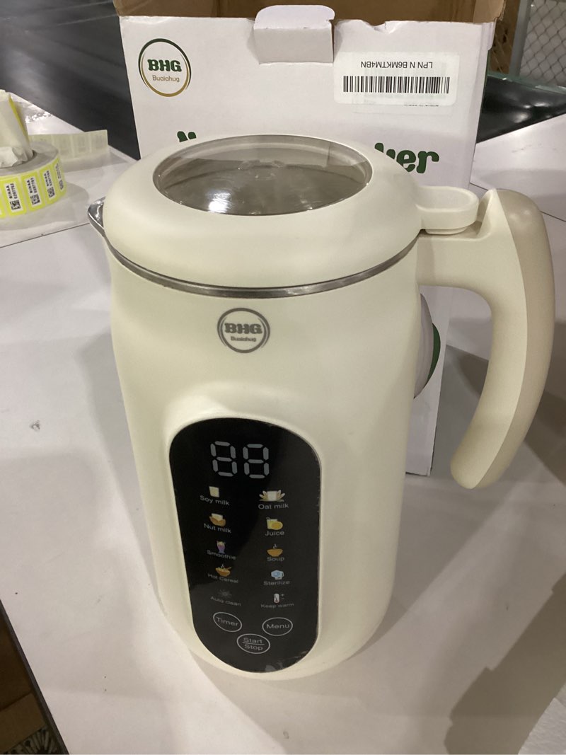 Condition photo showing Good Condition for bhg 45oz nut milk maker, automatic soy milk maker machine with 14-blade grinder, 11 functions & led touch screen, plant-based milk machine for almond,oat & soy, 18h timer, keep warm & self-cleaning
