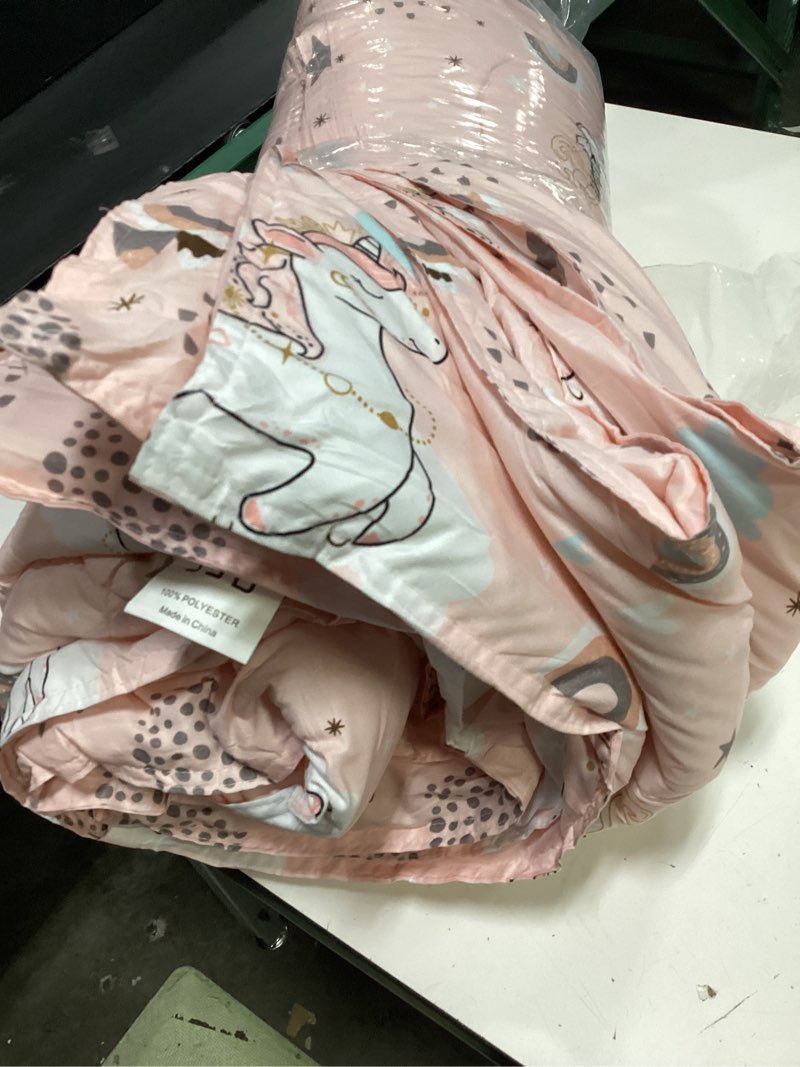 Condition photo showing Good Condition for jsd pink unicorn kids comforter set twin size, 2 piece girls rainbow microfiber comforter with pillow sham, lightweight all season washable pink unicorn twin/twin xl