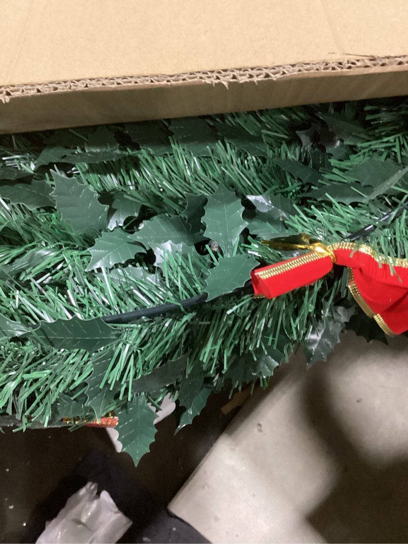 Condition photo showing Good Condition for 6.5 Ft Prelit Full Pop up Christmas Tree with Timer 8 Mode 200 Warm Lights, Ornaments, Red&Gold Ribbon, Flowers, Bows,UL Plug Powered, Fire-Resistant Collapsible Outdoor Indoor Holiday Party Decor 6.5 Ft Green Tree with Warm Lights