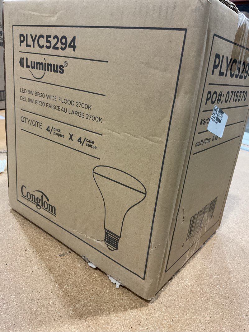 Condition photo showing New/Like New for luminus plyc5294 br30-8w (65w) 650 lumens warm white 2700k dimmable led light bulb-16 pack