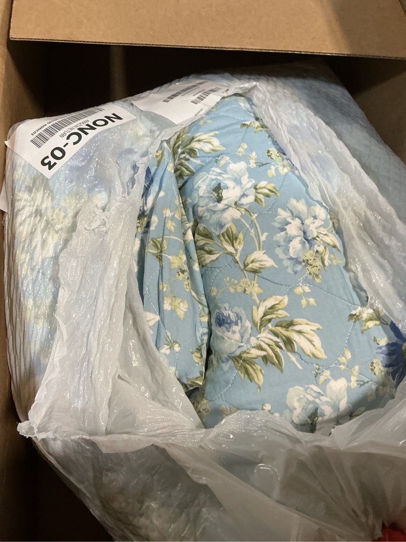 Condition photo showing As Is for Laura Ashley - Quilt Set, Super Soft Bedding with Matching Shams, Scalloped Edge Design (Peony Garden Blue, Full/Queen)