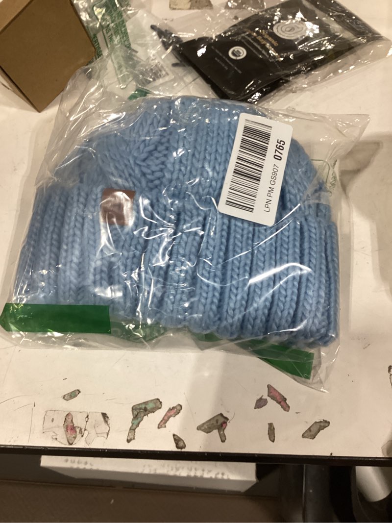 Condition photo showing New/Like New for ds dadou&xiaoshan winter hats for women, fleece lined beanie with pom pom, girls womens knit hat beanies toboggan sky blue
