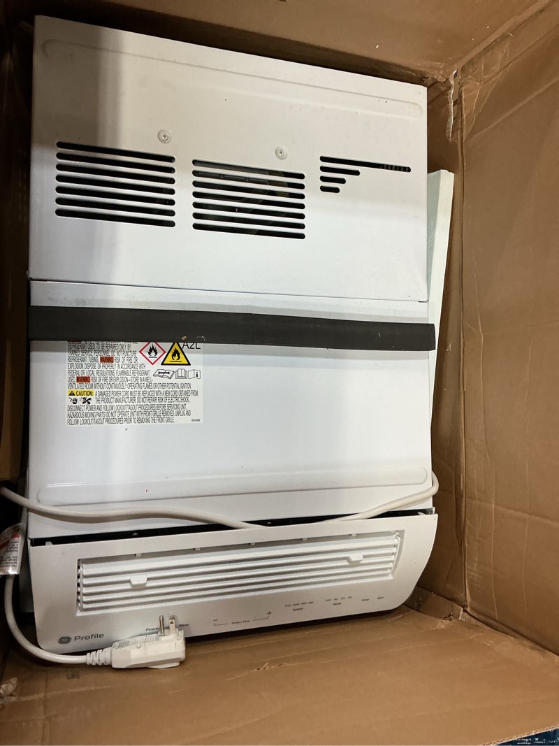 Condition photo showing As Is for ge profile clearview window air conditioner unit, 8,300 btu, energy efficient cooling up to 350 sq ft., ultra quiet, smart home capable, includes remote, white