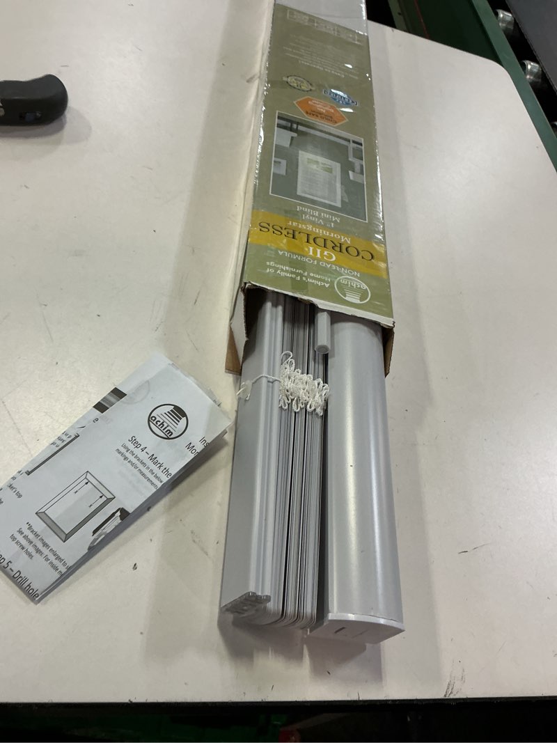 Condition photo showing Good Condition for Cordless Light Filtering Mini Blind - 40 Inch Width, 64 Inch Length, 1" Slat Size - Pearl White - Cordless GII Morningstar Horizontal Windows Blinds for Interior by Achim Home Decor 40"W x 64"H Pearl White