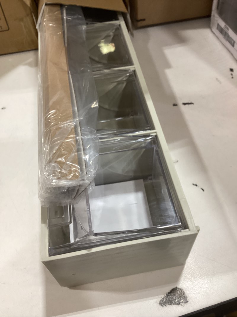 Condition photo showing Good Condition for akro-mils tiltview plastic storage cabinet with 6 tilt out bins, horizontal plastic parts organizer, teacher toolbox, and office supply organizer, 23-5/8" w x 3-1/2" h x 3-3/4" d, stone 6 drawers stone