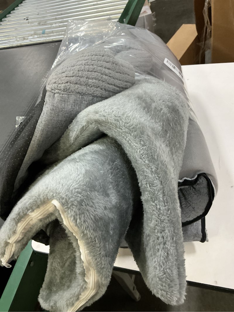 Condition photo showing As Is for Extra Large Dog Bed House, Cozy Dog House Indoor, Memory Sponge, Plush Dog Cave Bed Crate Cushion with Non-Slip Bottom for Medium Large Dogs (Grey, XL) Grey XL