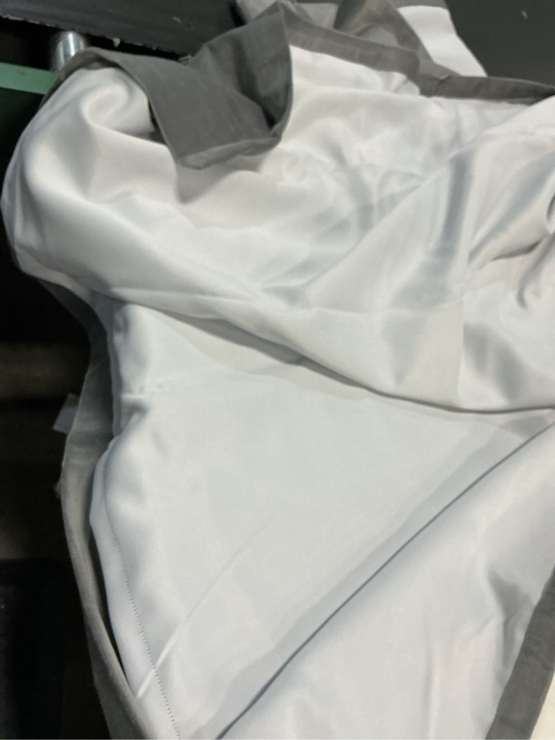 Condition photo showing As Is for cotton velvet room darkening curtain 48 in x 84 in 122cm x 214 cm color light grey