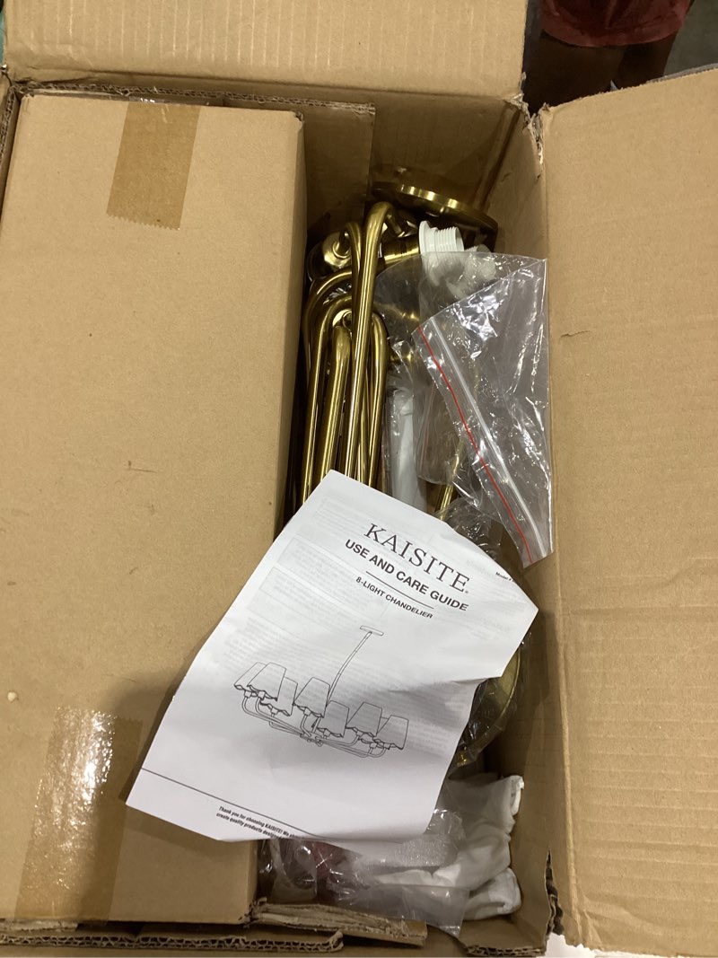 Condition photo showing Good Condition for kaisite modern gold chandelier 8-light farmhouse chandelier for dining room industrial dining kitchen light fixture over table ceiling chandelier for bedroom living room foyer entryway gold 8-light