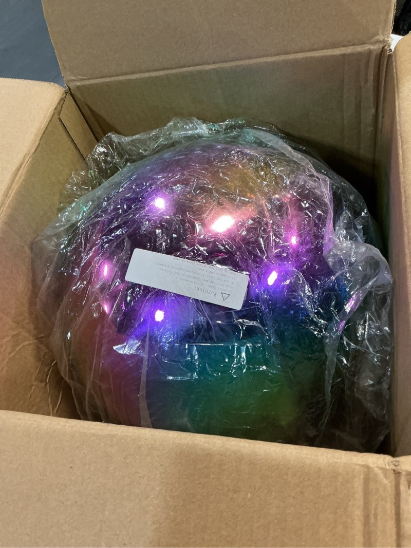 Condition photo showing Good Condition for vcuteka gazing ball, 10" stainless steel mirror ball reflective garden sphere, gazing globe for home garden patio lawn outdoor and indoor decorative, 1psc rainbow multicolor