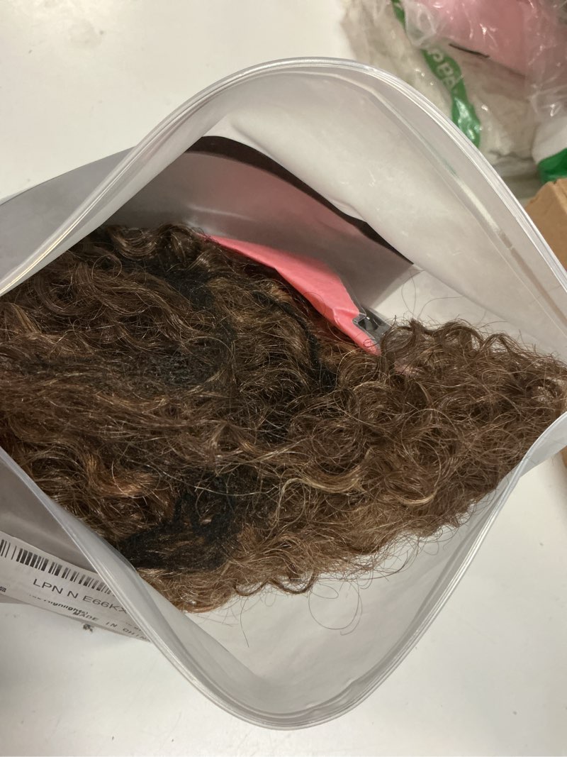 Condition photo showing As Is for isaic ponytail extension, 20 inch curly claw clip in ponytail voluminous synthetic hairpiece for daily use(chocolate brown with blonde highlights) 20 inch chocolate brown with blonde highlights
