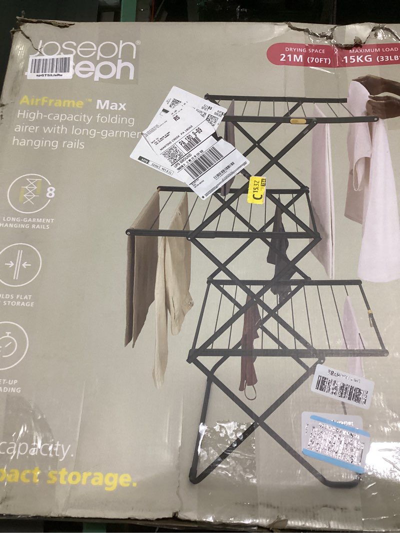 Condition photo showing Good Condition for joseph joseph airframe max drying rack, 70 ft capacity, large folding clothes airer with long garment rails