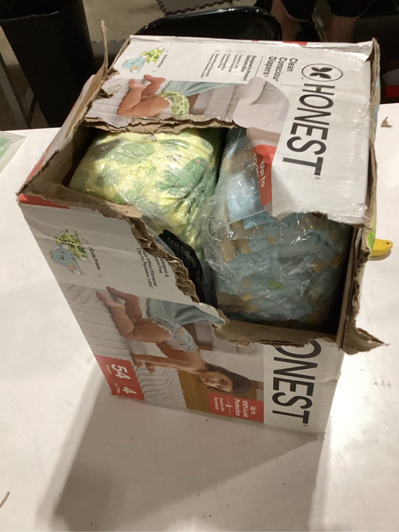 Condition photo showing Good Condition for the honest company clean conscious diapers®, up to 100% leak protection, designed to protect delicate skin, hypoallergenic + fragrance-free, ur ribbiting + waddle it be, club box, size 4, 54 count size 4 (54 count) ur ribbiting + waddle it be