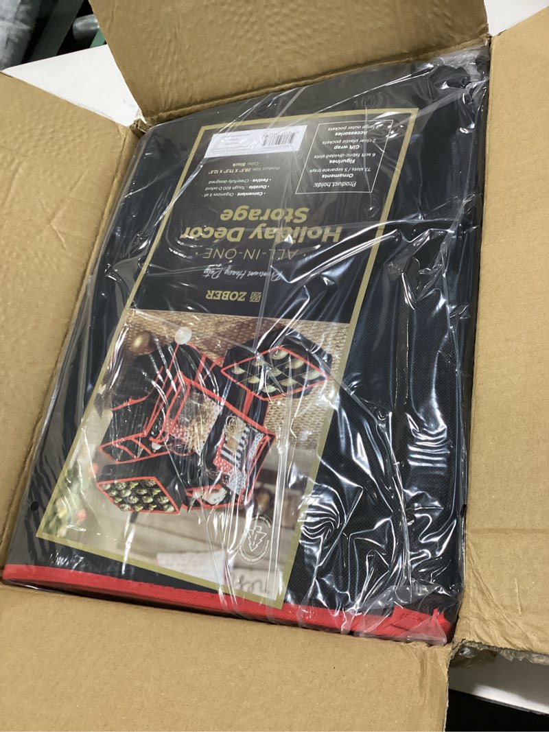 Condition photo showing Good Condition for ZOBER All in One Christmas Ornament Storage Box & Decoration Container - Easy Access Removable Trays, Keeps 73 Ornaments - Adjustable Extent Area for Figurines and Pockets for Decoration - Black