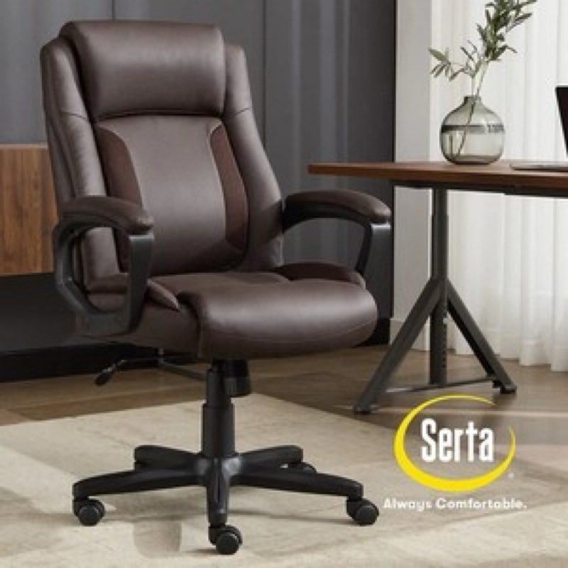 serta mid back lumber support and swivel office desk chair, brown
