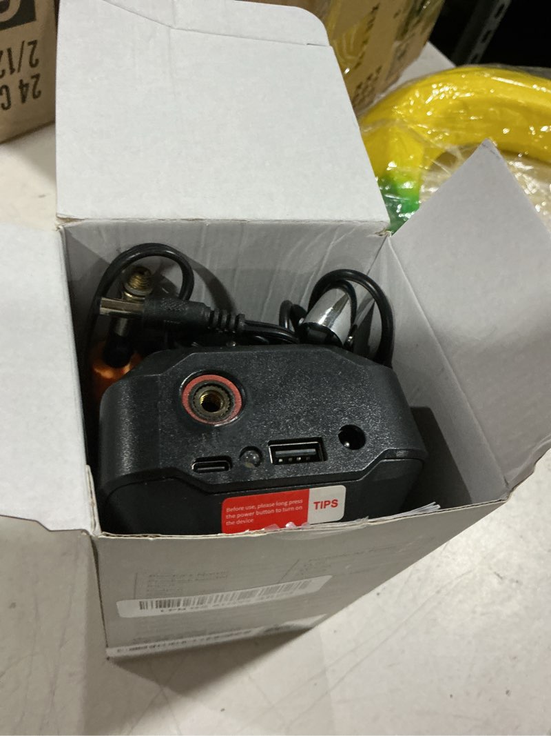 Condition photo showing As Is for tire inflator portable air compressor, cordless & 12v dc air inflator for car bikes motorcycletires balls with auto shut-off, digital pressure gauge, compact emergency pump black