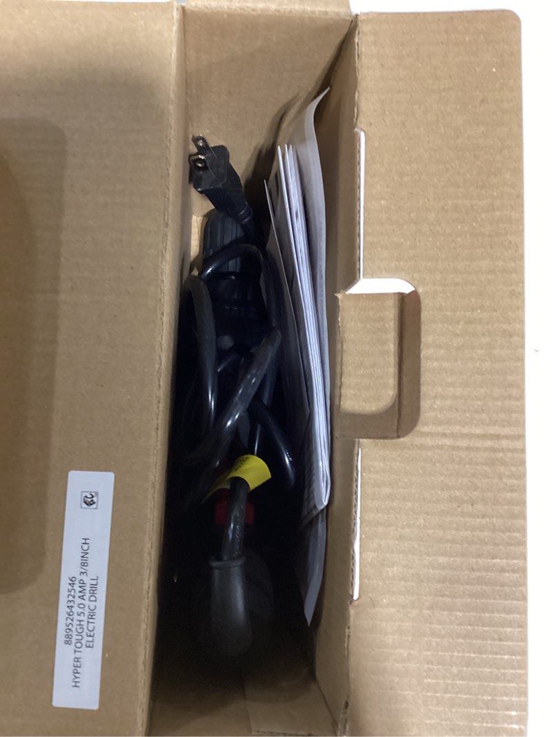 Condition photo showing As Is for hyper tough 5.0amp, 120 volts 3/8 inch electric drill