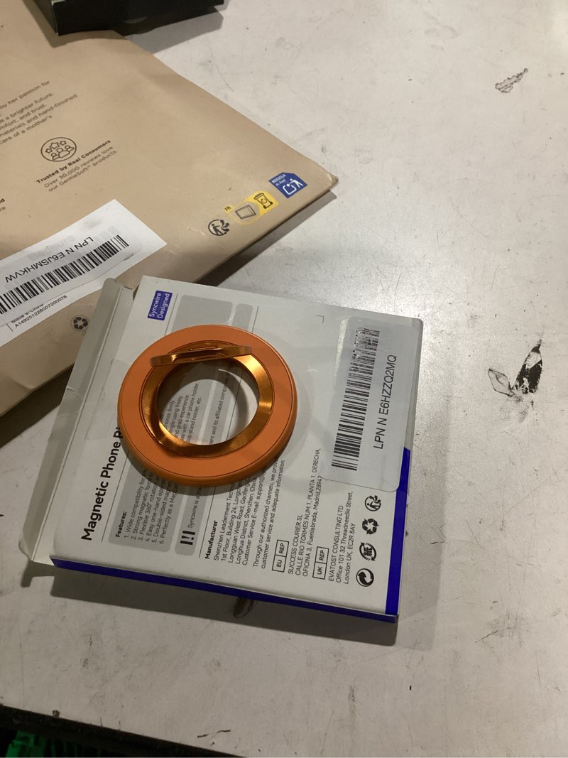 Condition photo showing Good Condition for syncwire magnetic phone ring holder for magsafe, 360° rotation cell phone grip stand finger ring kickstand two-sided magnet compatible with iphone 17 pro max 16 15 14 13 12 magsafe accessories single ring-1pcs-cosmic orange
